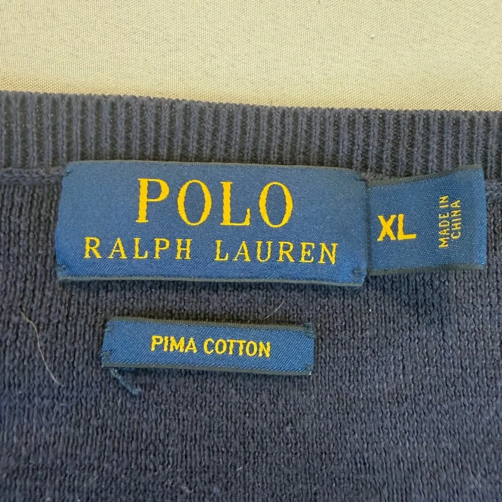 Polo Ralph Lauren Mens XL Navy Blue Pima Cotton V-Neck Sweater Orange Pony Logo